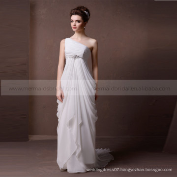 Simple One Shoulder Pleated Chiffon Wedding Dress Beaded Belt